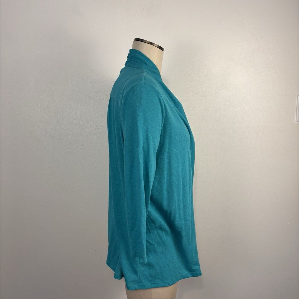 Talbots Womens M Open Cardigan Sweater Turquoise 3/4 Sleeve Light Weight - Picture 3 of 6
